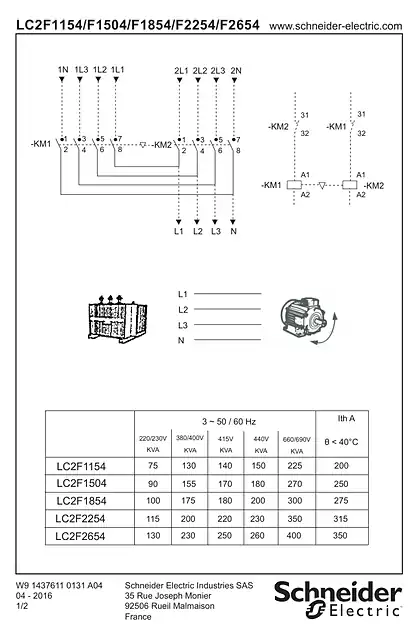 schneider施耐德LC2 F1154…F2654 4P Reversing contactors - Instruction Sheet